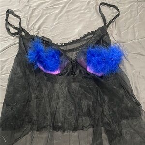 Elegant Black and Blue Lingerie Set